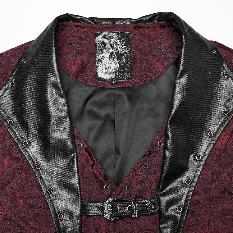 Lapel Jacquard Black Red Gothic Vest Men's