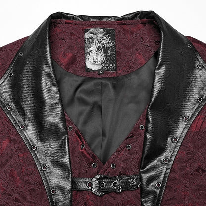 Lapel Jacquard Black Red Gothic Vest Men's