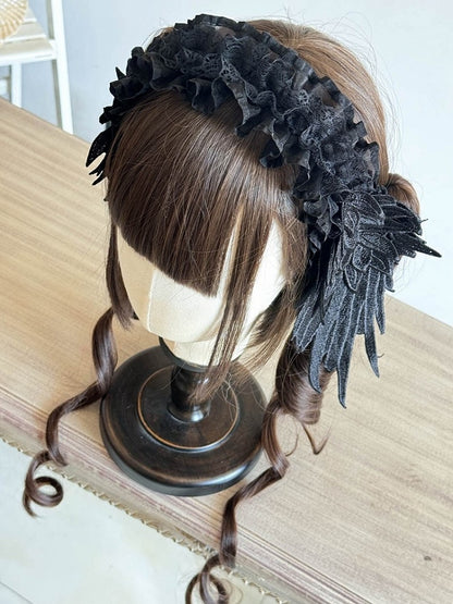 Color Lolita with – Details Lace Hairband Options 3 Ruffled Angel Wing