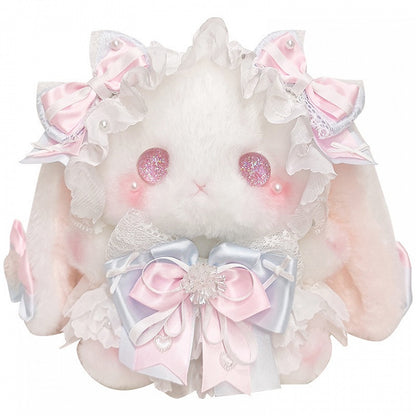 Bag White with Accents Blue Pink Flower Decorated Strap Bowknot Bunny Light Convertible Sweet