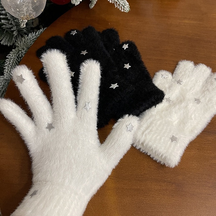 Schwarz/Weiße Lolita Star Plüschhandschuhe
