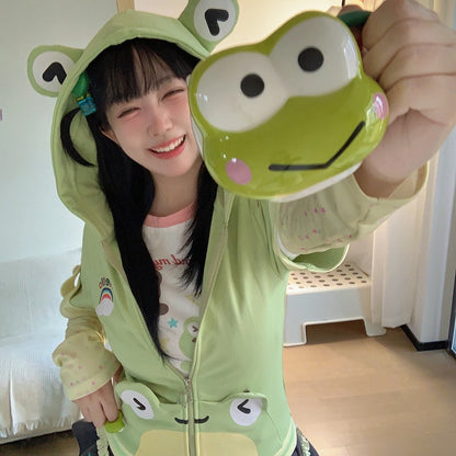 トップス キュート ショート フロッグ スリーブ グリーン