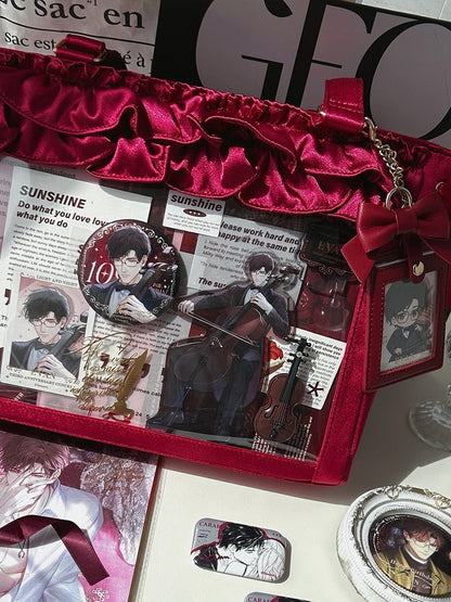 Rot Wein Rüschen Karte Satin Selbst-krawatte Trims Mit Riemen Bogen Halter Tasche Ita