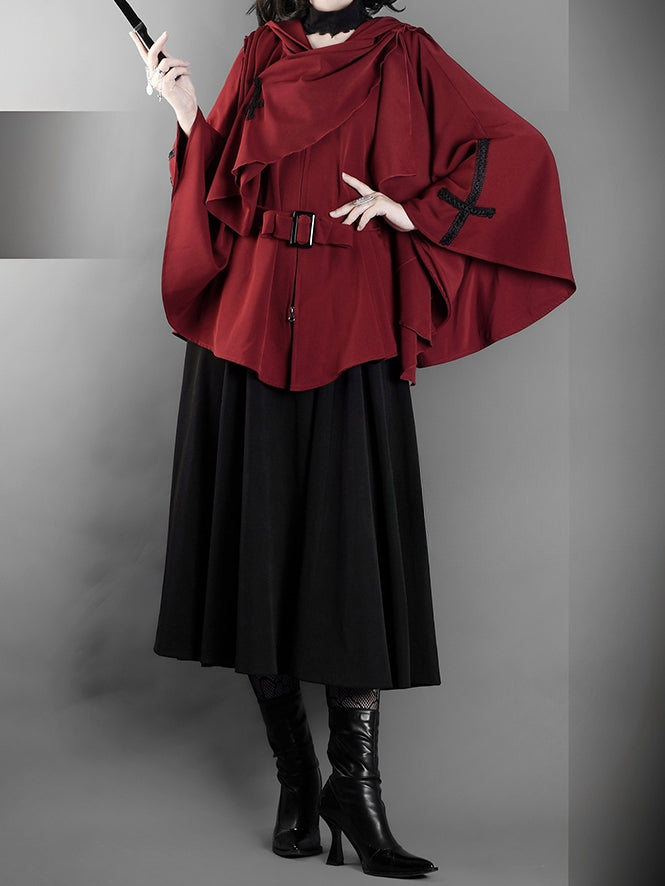 Red Gothic Nun Lolita Hooded Cape Coat