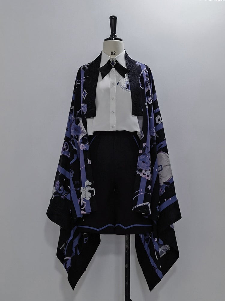 茶黒縞とポーカーカップ紫羽織柄プリント