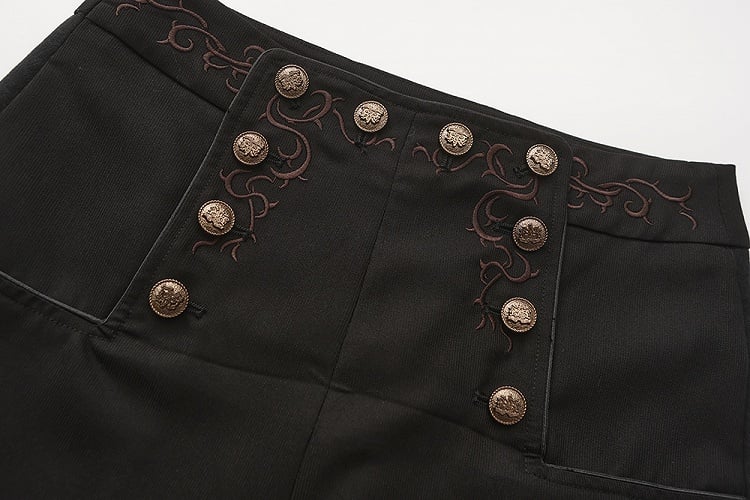 Lolita with Button and Embroidery Ouji Pants Detailing Black