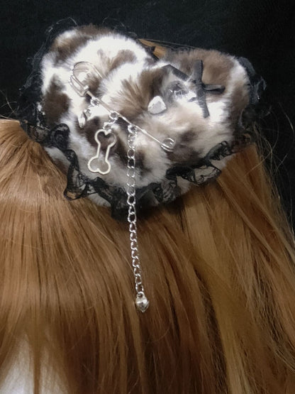 Trim Pattern Hairclip Tiger Color 4 Spot Heart Lace Options Plush