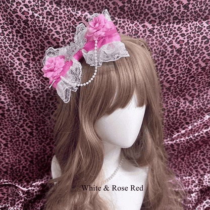 Colors Bow Rose with in Gyaru - Dazzling Chain Lace 4 Crown Hair Clip Hime Beaded