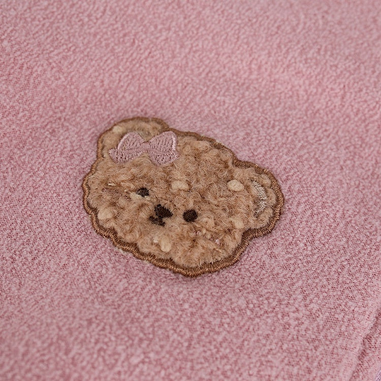 Hooded Jacket Pink Fitted Long Sleeve Bear Embroidery - serendipity