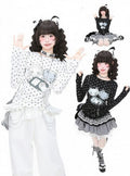 T-Shirt Dot Polka And Long Print Cartoon Sleeve Y2K White