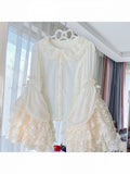 Beige Tiered Lace Bell-Sleeve Chiffon Blouse - Qian Mu