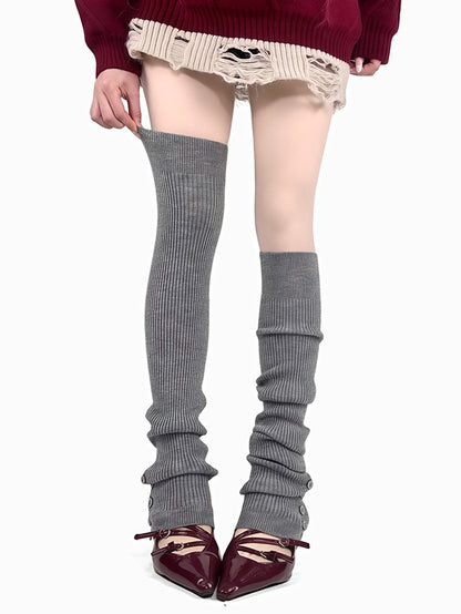 オフホワイト/グレー/ワインレッド/ブラック ボタンニット レッグウォーマー