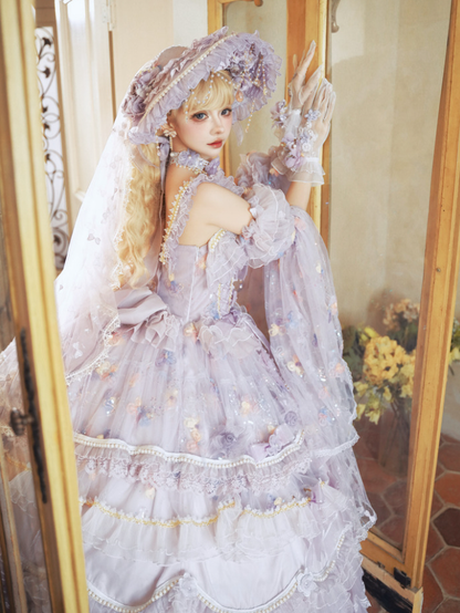 Details Sequined and Bonnet Lolita Bead Veil Hanayome Purple Floral Design with