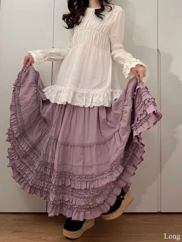 Loose Skirt Ruffled Multi-Layer Lolita Cotton Hem Purple Elegant