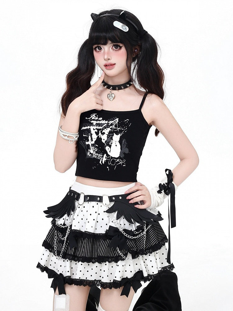 Black Kitty Graffiti Print Cami Top - CRAZY GIRL