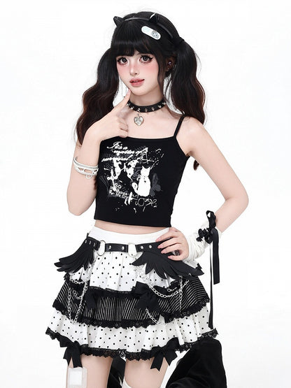 Black Kitty Graffiti Print Cami Top - CRAZY GIRL