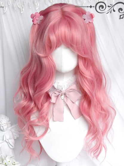 65cm Wavy Wigs With Bangs Pink Long
