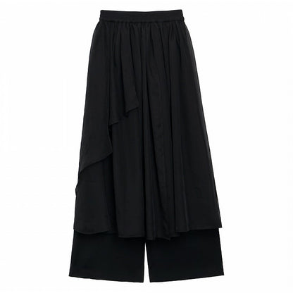 Loose Black Fit Chiffon Pants Overlay with Draping