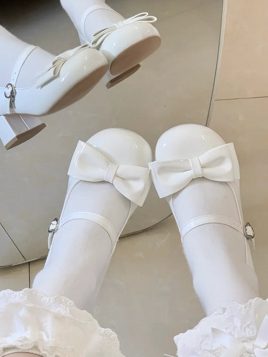 Lolita Party Janes White Mary Sweet Mid-heel Shoes – Tea