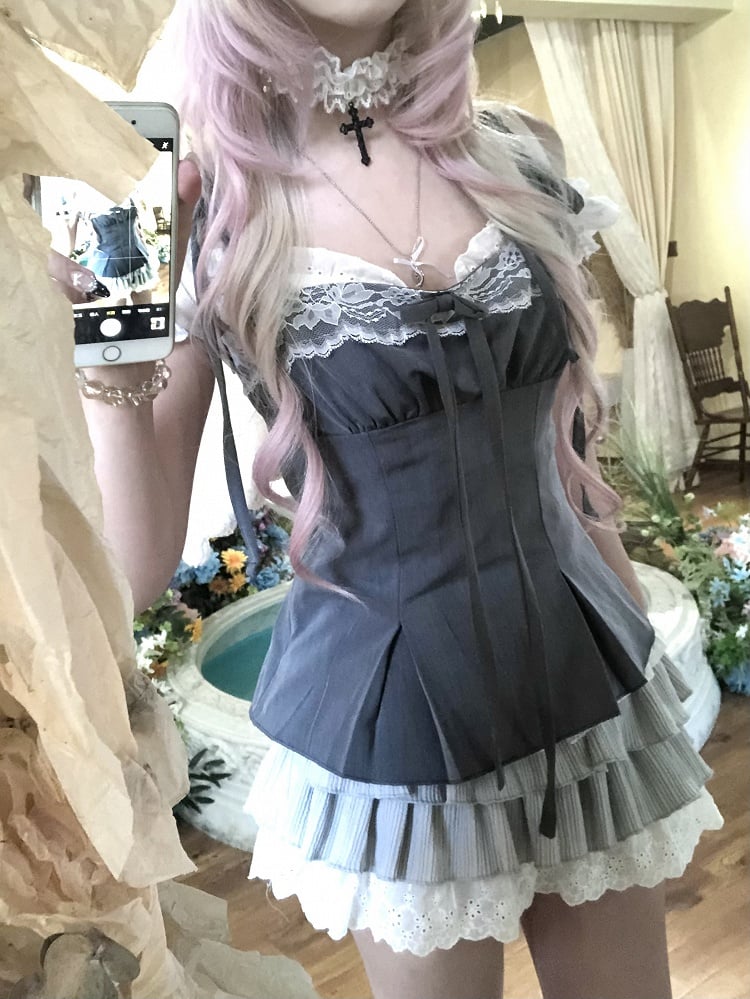 Lace Tiered Hem with Light Skirt Elegant Gray