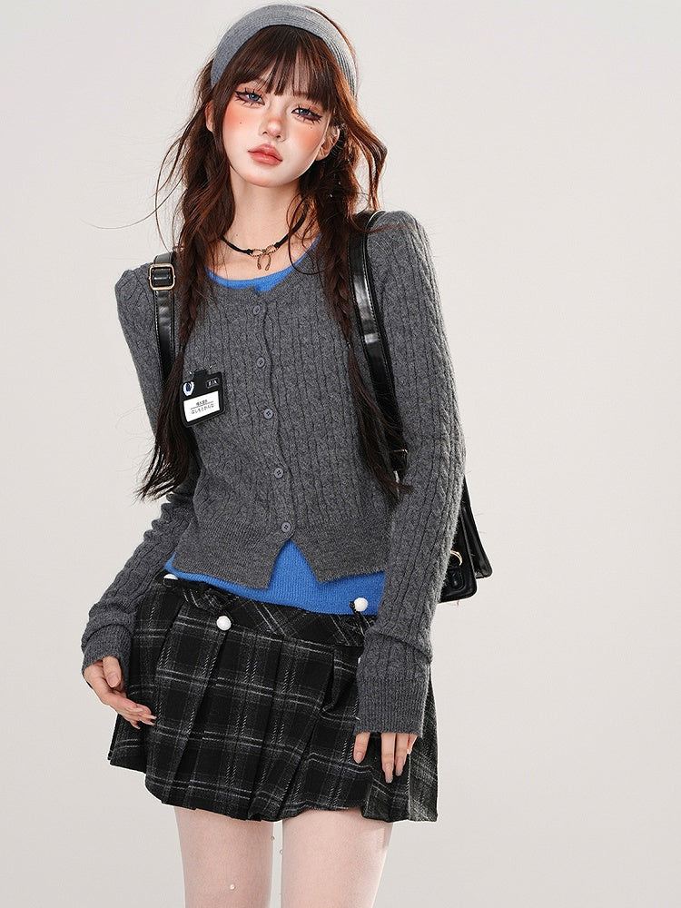 Rot/Schwarz/Grau Fake Zweiteiler Slim Fit Stricktop