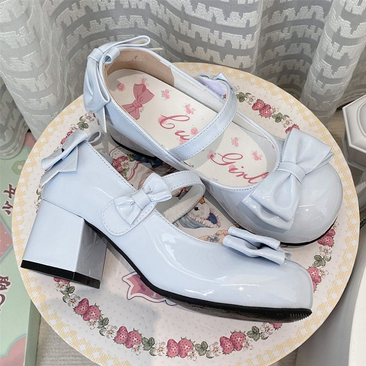Light Blue Bow Round Toe 5.5CM Block Heel Lolita Shoes