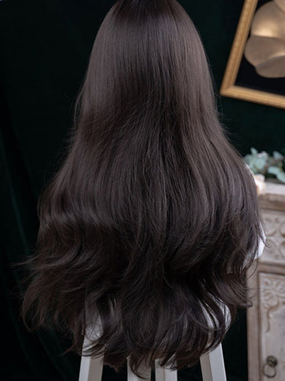 Black With Curtain 73CM Tea Wig Wavy Bangs Length