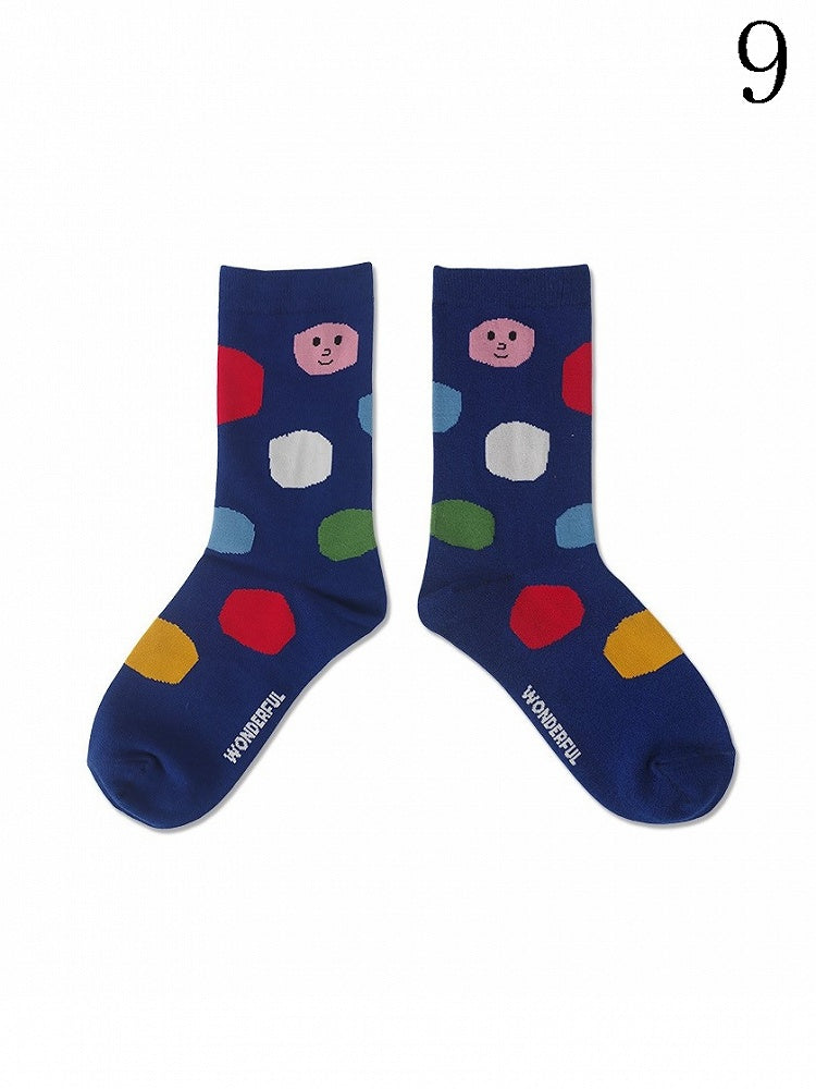 Kitty/Puppy/Bear Pattern Print Colorful Calf Socks Striped 9 Options