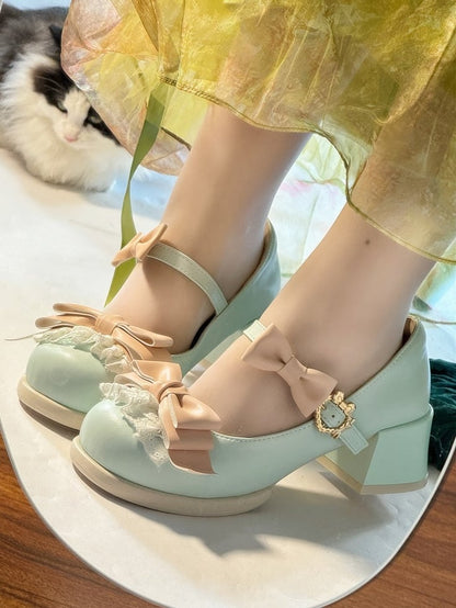 Sweet with Janes Heel Choice Round Bows Green Decor Style Pink Toe Mary Classic - Design 2cm/5cm