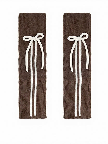 Ribbed Leg Warmers with Stripe and Bow Decor - ModaSwings