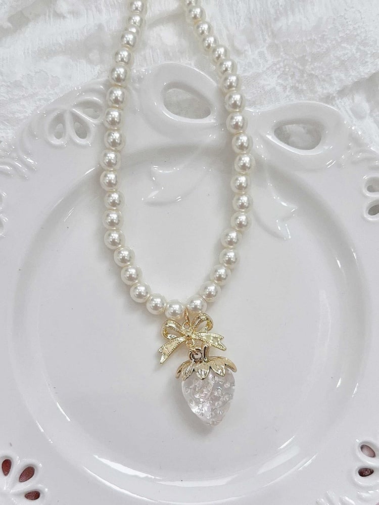 Sweet Necklace Charm Strawberry Beaded in Red/Pink/Blue/Transparent