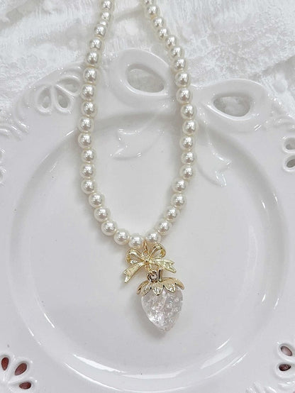 Sweet Necklace Charm Strawberry Beaded in Red/Pink/Blue/Transparent