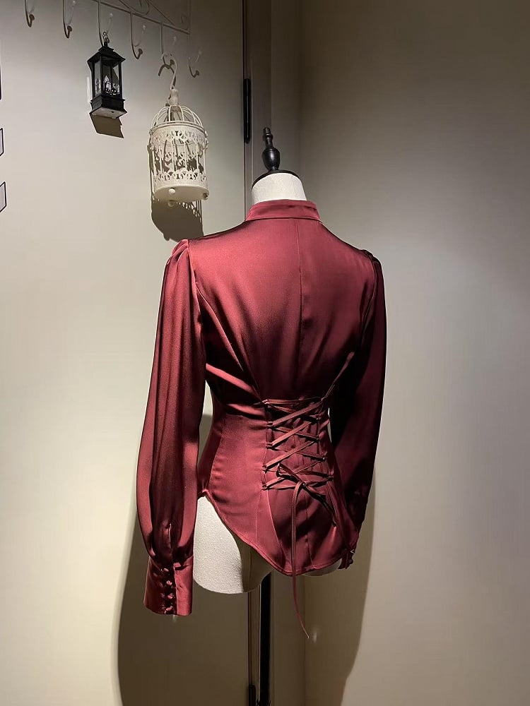 マンダリンロリータレッドワインカラースリーブシャツ王子ロング