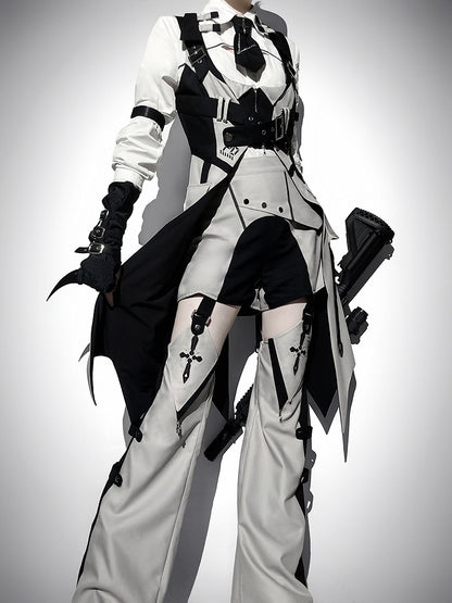 Techwear Style Black and Gray Long Sleeve Outfit with Vest and Shorts - Unknown Star