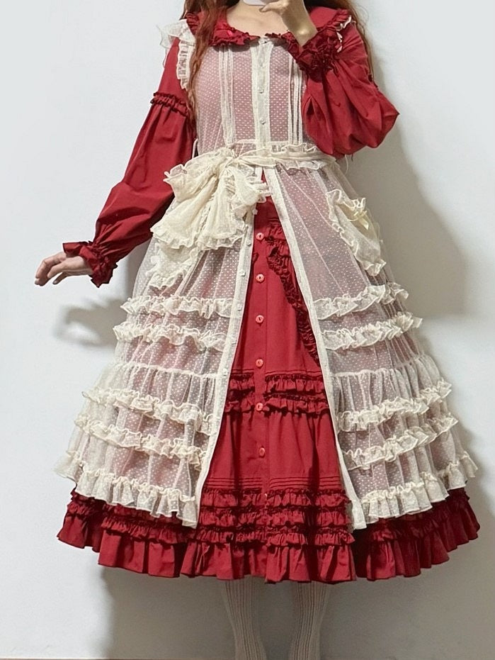 Bunny Beige Pattern Ear with Overdress Polka-dot Lolita Ruffled Hood