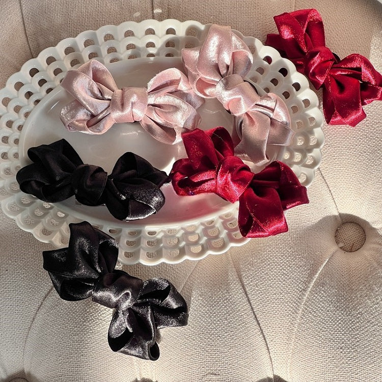 Bow Pink/Red/Black Satin Hairclips/Brooches Shiny