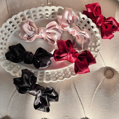 Bow Pink/Red/Black Satin Hairclips/Brooches Shiny