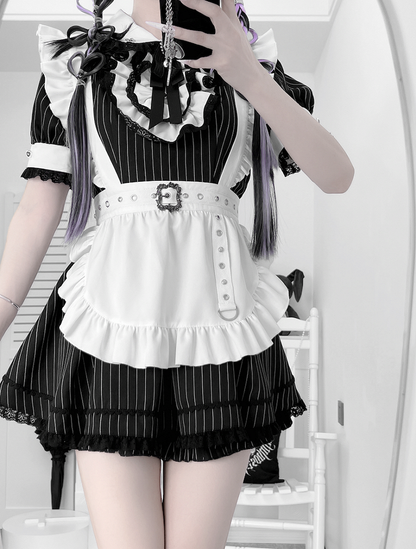 Weiße Schürze zum Binden mit Flatterärmeln