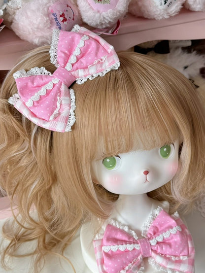 Plaid Polka-dot Lace Pattern Bowknot 5 Trim Color Hairclip Options And