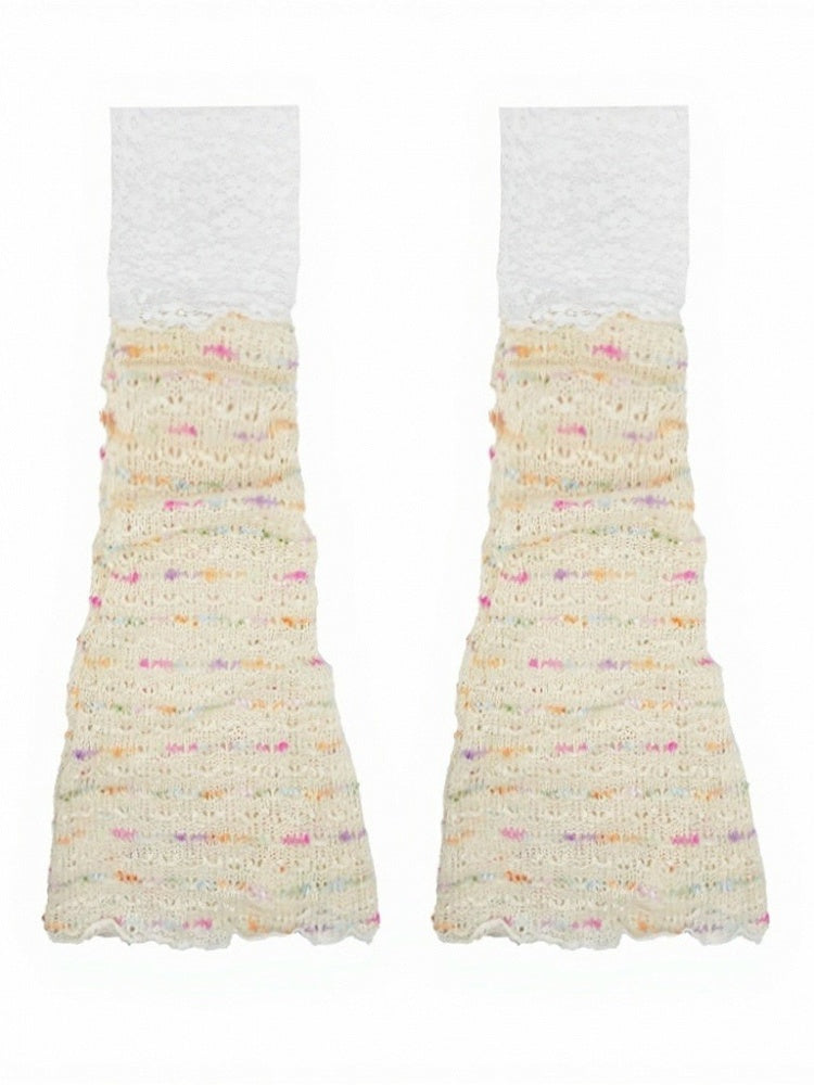 Two-Tone Knit Leg Warmers with Lace Trim - ModaSwings