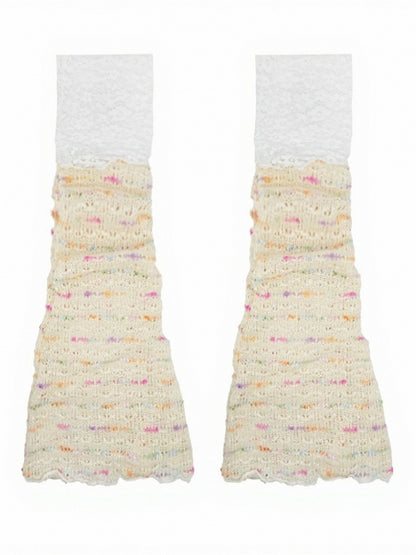 Two-Tone Knit Leg Warmers with Lace Trim - ModaSwings