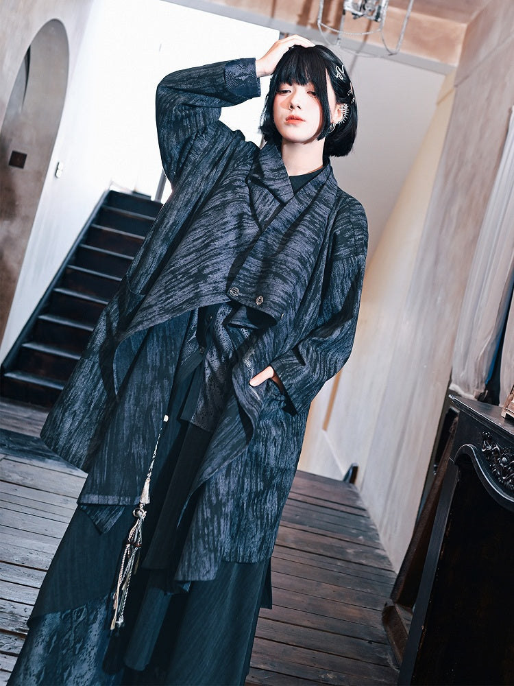 with Asymmetrical Blue Tie Print Cape Dye Jacket Cheongsam Snake
