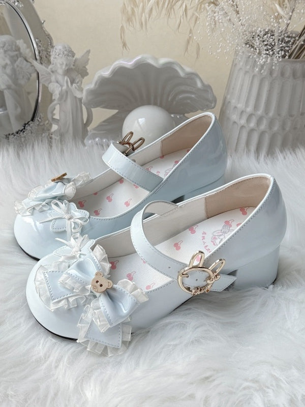 with Shoes PU Accents Low-heel/Mid-heel Bow in Sweet Blue Lolita