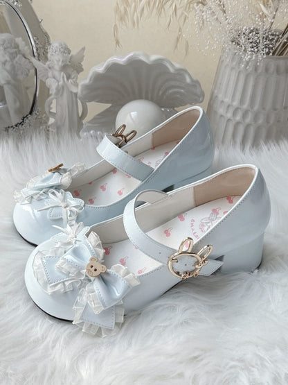 with Shoes PU Accents Low-heel/Mid-heel Bow in Sweet Blue Lolita
