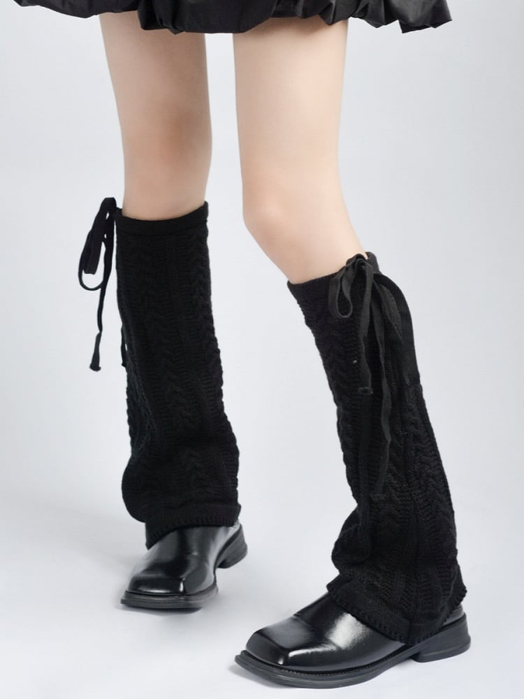 Gray/Brown/Black Cable Flared Warmers Knit Strappy Leg