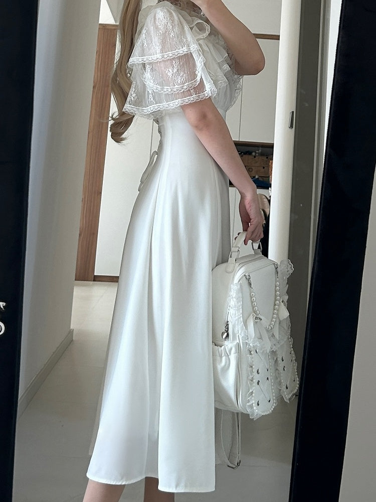 Jirai Kei Schwarz/Weiß Illusion Taille Ausschnitt Rüschen Hohe Spitze Kleid Trim