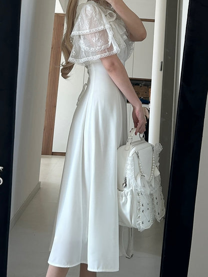 Jirai Kei Schwarz/Weiß Illusion Taille Ausschnitt Rüschen Hohe Spitze Kleid Trim