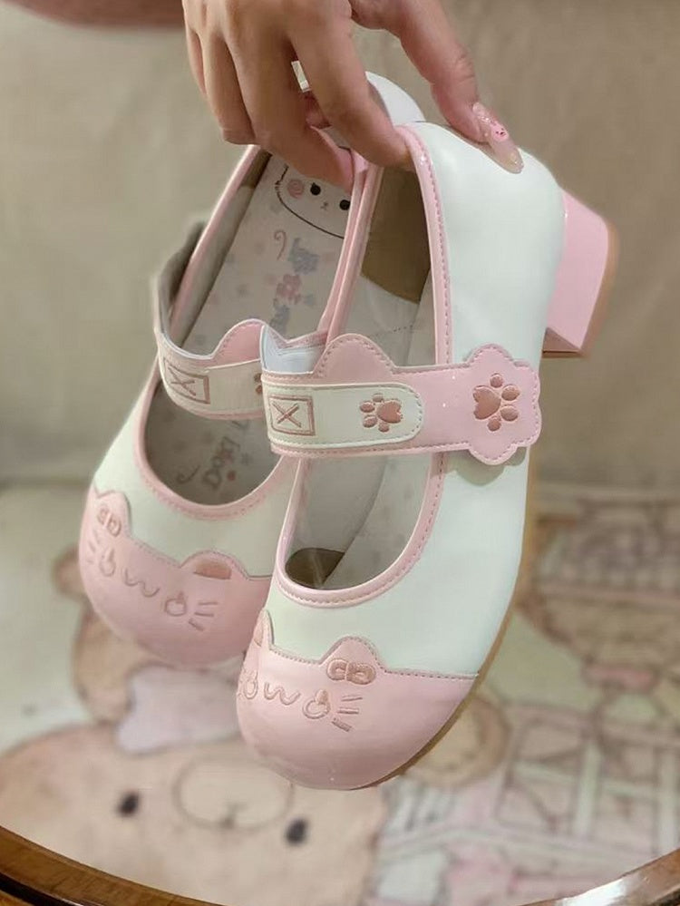 - with Lolita Low Pink PU Round Heels Leather Toe Sweet