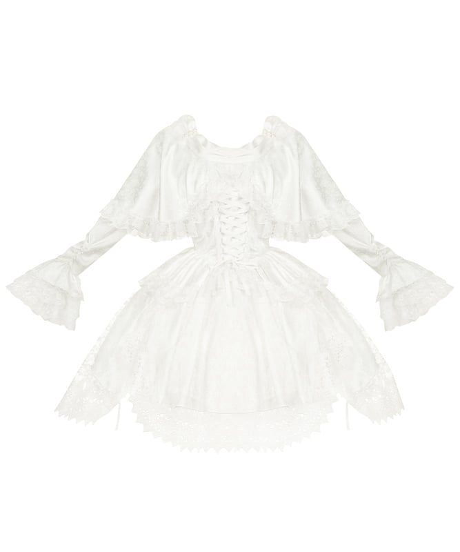 Weißes Cape-Design Shiro-Kleid Rosettenstoff Hanayome Lolita Einteiler