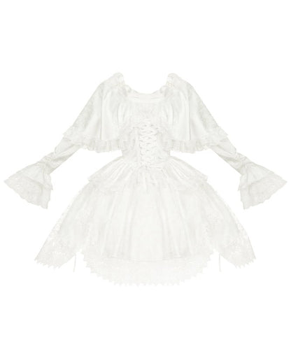 Weißes Cape-Design Shiro-Kleid Rosettenstoff Hanayome Lolita Einteiler